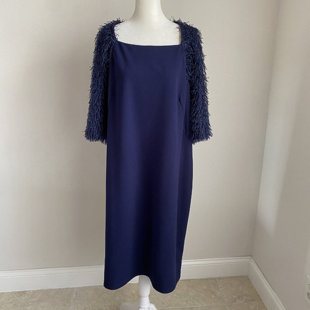 VLAVI Womens 56 (XL) Navy Blue Dress Fringe 3/4 Sleeve Formal